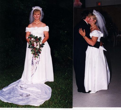 Off shoulder taffeta gown & veil
