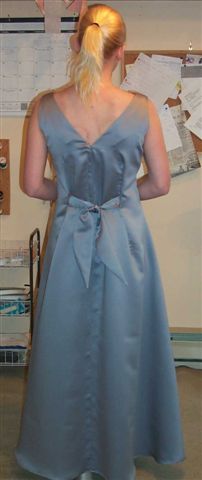Back view of soft blue satin
