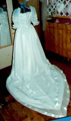 Chiffon over satin with lace trimmed train
